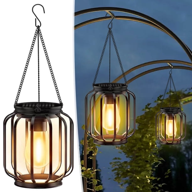 Lámpara de araña de hierro solar para exteriores Luz colgante vintage impermeable para patio de jardín