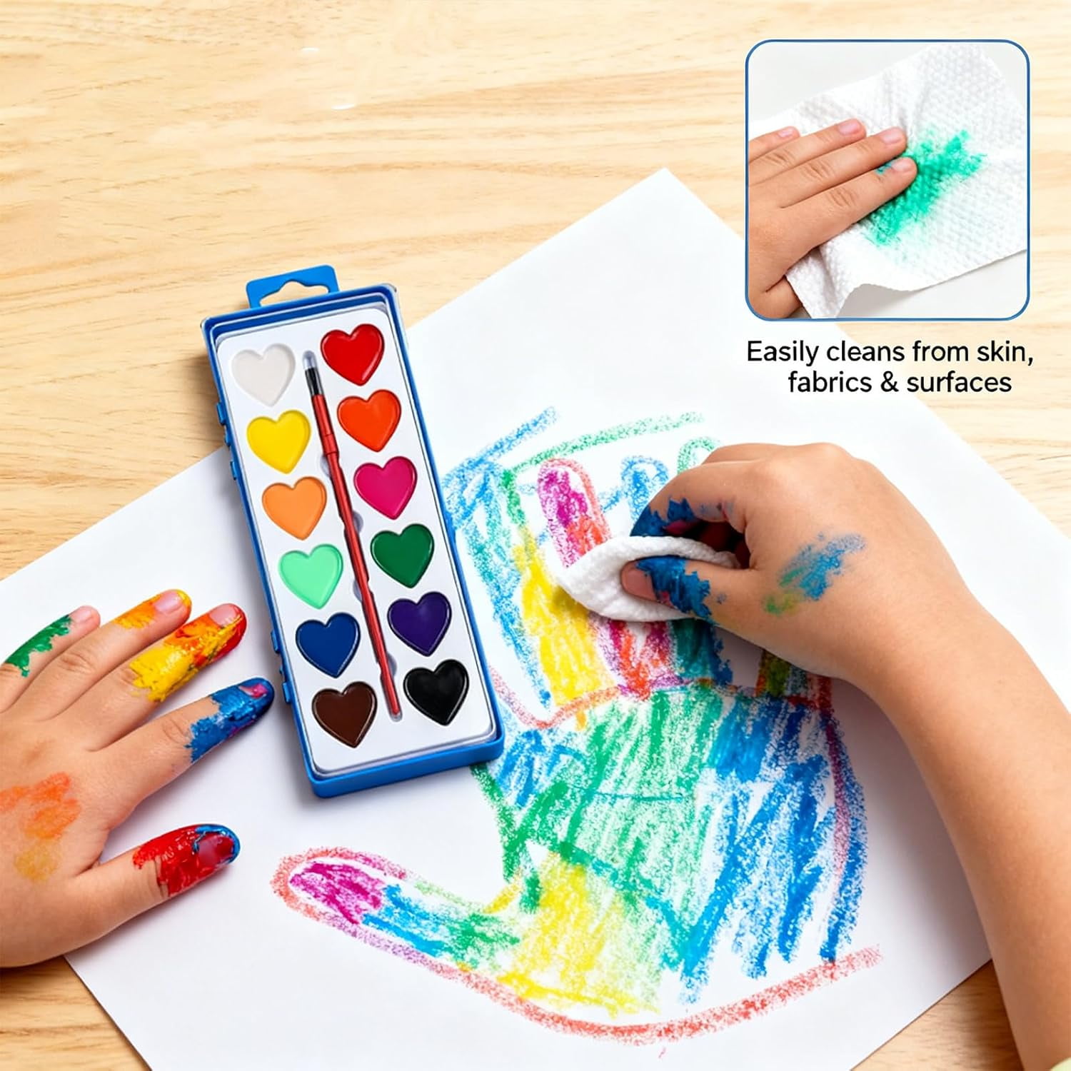 Valentine’s Day Mini Watercolor Paint Sets, Valentine Watercolor Set, Washable Mini Heart Water Color Paint for Valentine’s Day with Brushers (8colors 4pcs)