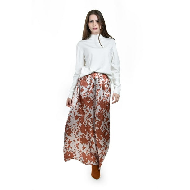 Falda satinada estampado vaca Roman Fashion /Juvenil, 7064 (Cafe) cafe M