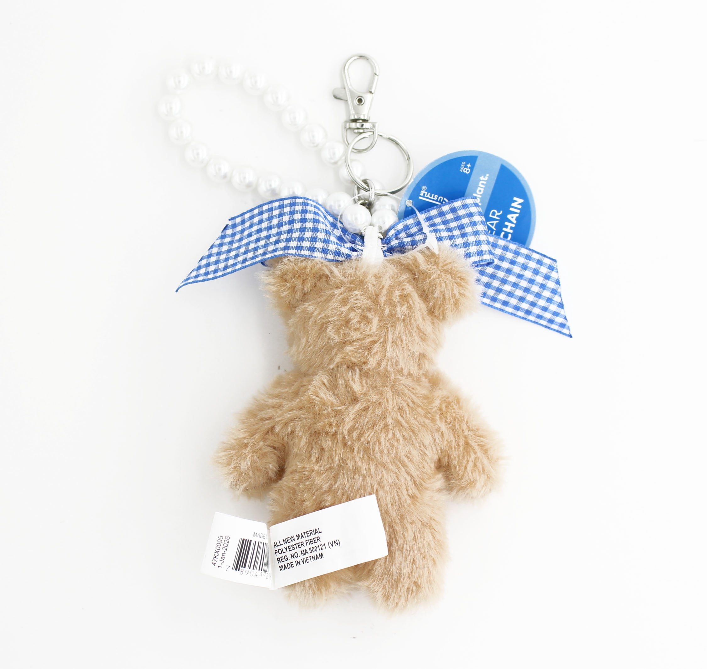 U Style Teddy Bear Keychain with Blue Gingham Bow