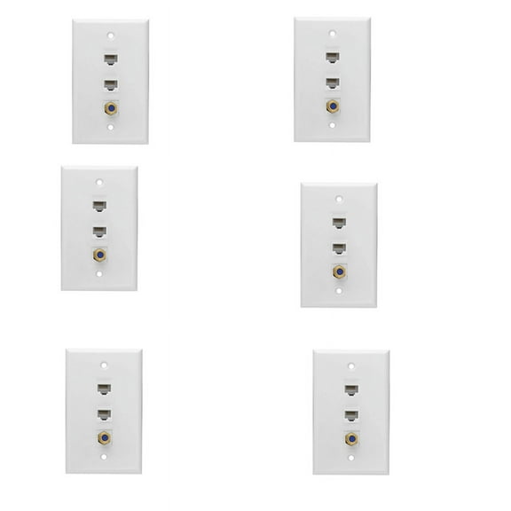 6X Ethernet Coax Wall Plate,2 Port Cat6 RJ45 1 Port F Type Connector Coax Female to Female Wall Plate,White