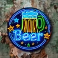 thumbnail image 3 of HELLOYOUNG LED Neon Beer Sign Wall Art for Bar, 8 Inch Round Metal Pub Decor with Colorful Mug and Stars for Home Tavern, 3 of 6