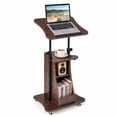 thumbnail image 1 of Gymax Support de Podium Roulant, Hauteur Réglable, Table de Lutrin avec Plateau Inclinable, Brun, 1 of 10