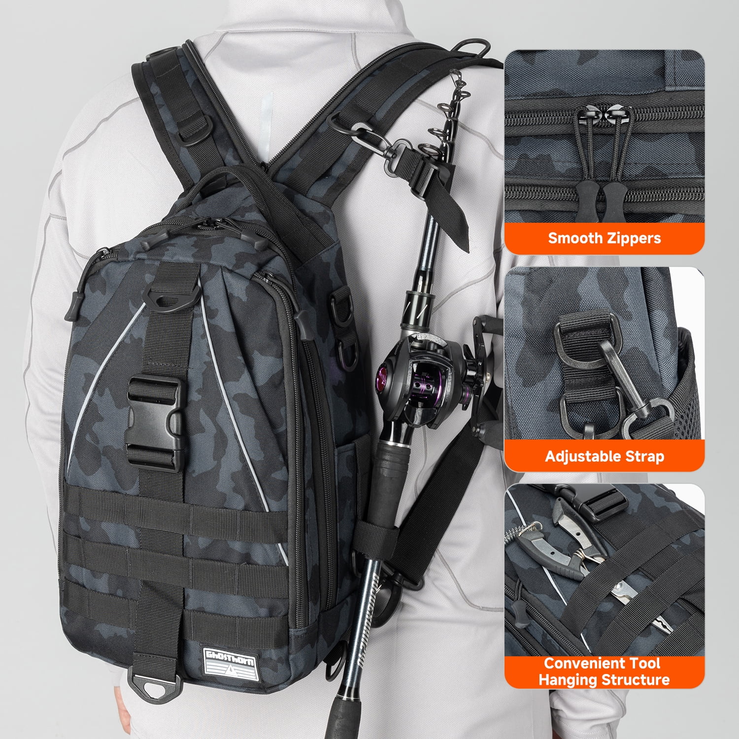 Ghosthorn Fishing Tackle Backpack with Trays 3600 Tackle Boxes & Rod Holders, Large Outdoor Storage Tackle Bag for Fishing