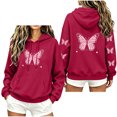thumbnail image 2 of Butterfly Print Long Sleeve Hoodies For Women Teen Fall Fleece Lined Fashion Cute Graphic Pullover Hooded Sweatshirt, 2 of 6