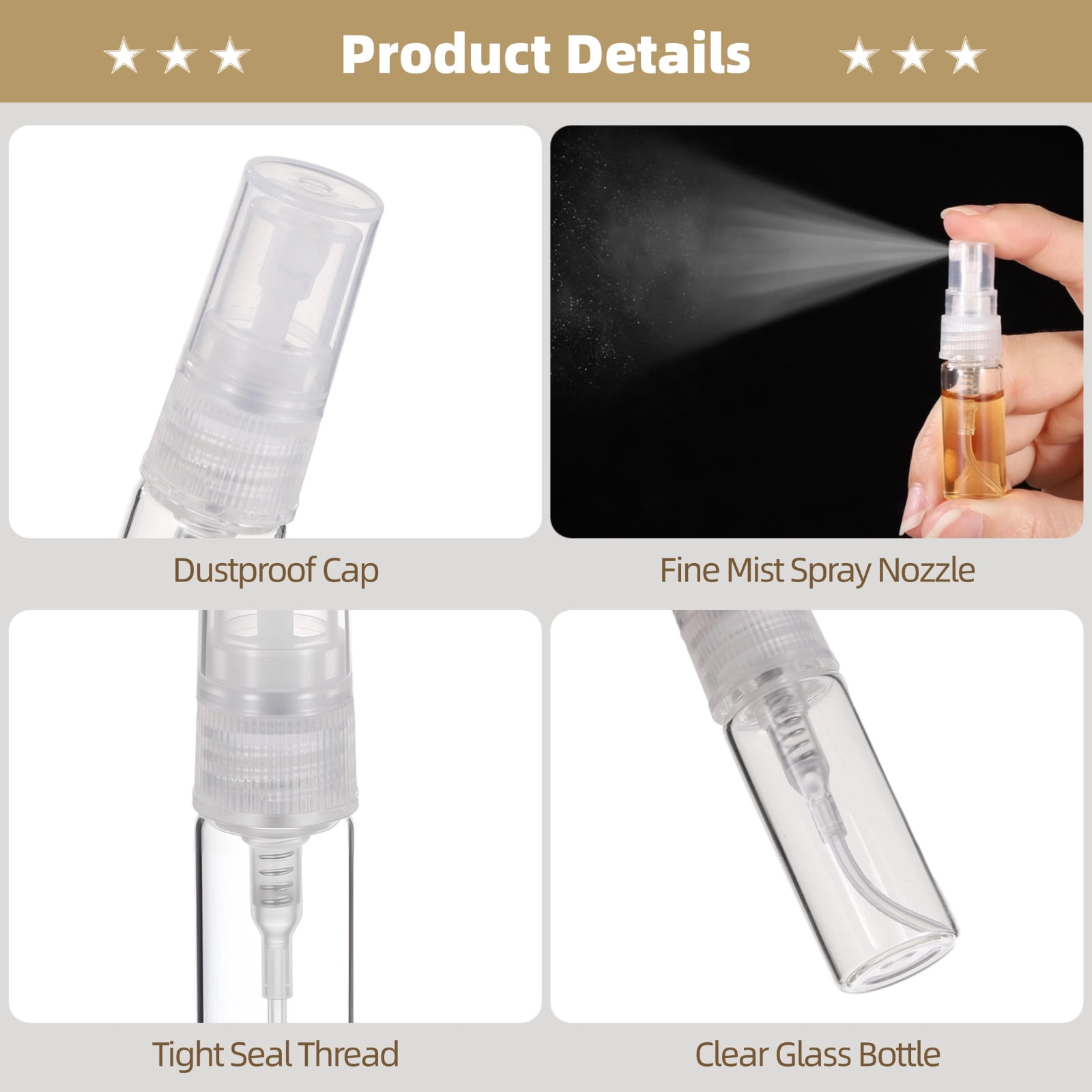200PCS 3ml Spray Bottles, Mini Clear Glass Perfume Bottles, Portable Refillable Spray Containers, Fine Mist Spray Empty Essential Oil Spray Bottles, Fragrance Sample Atomizer for Home Travel