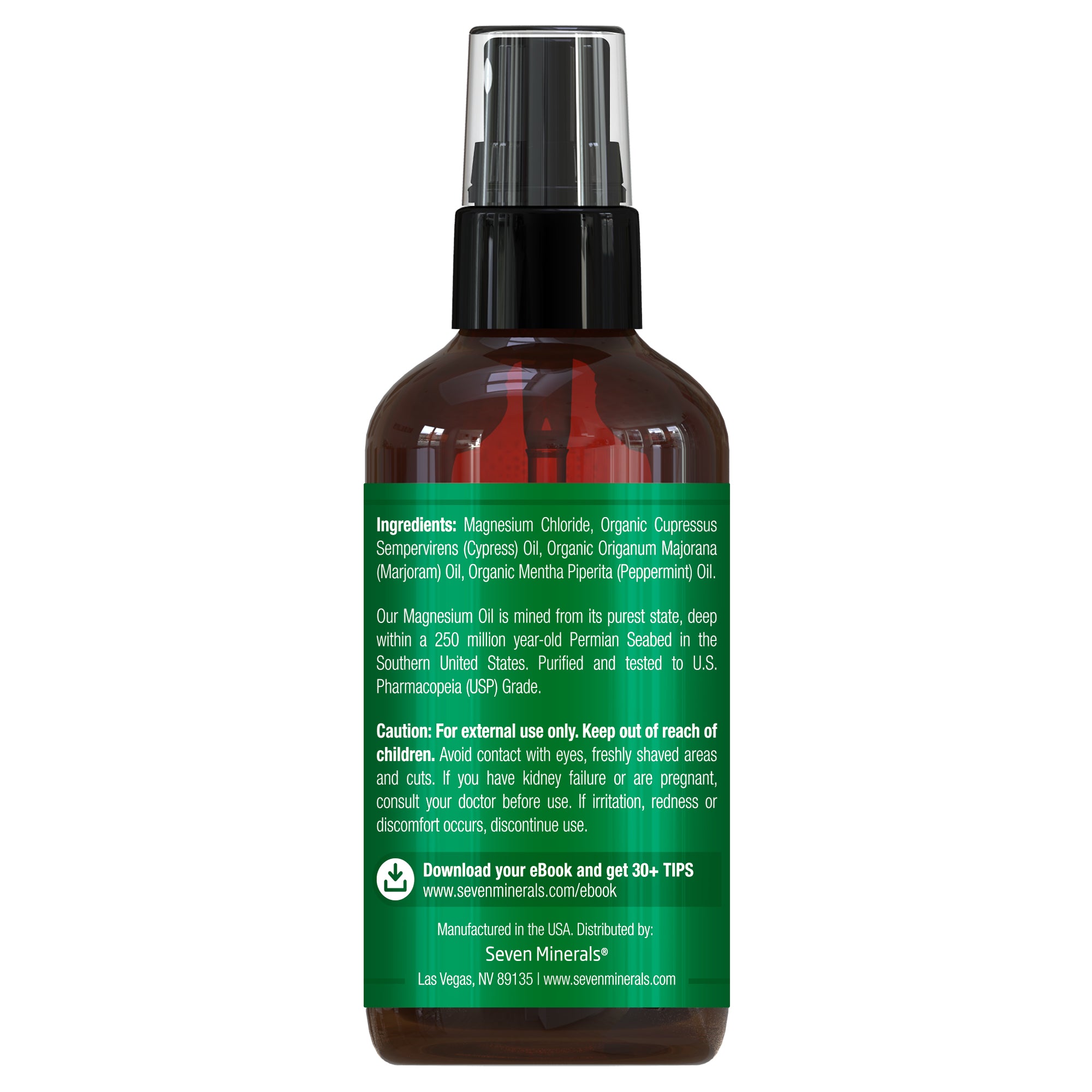 Magnesium Oil Spray for Leg Cramps - with Organic Essential Oils by Seven Minerals 4 Fl oz