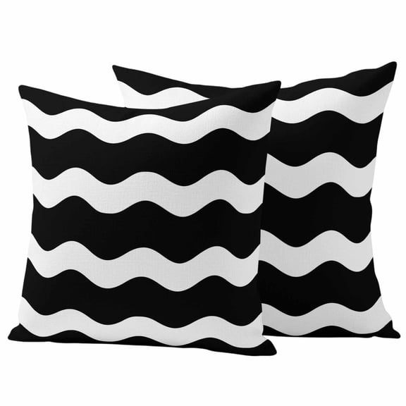 Outdoor Waterproof Pillow Covers Black and White Wave Stripe Decorative Throw Pillow Protectors,Pillowcase Cushion Cases for Patio Sofa Garden Couch,16x16in,Pack of 2