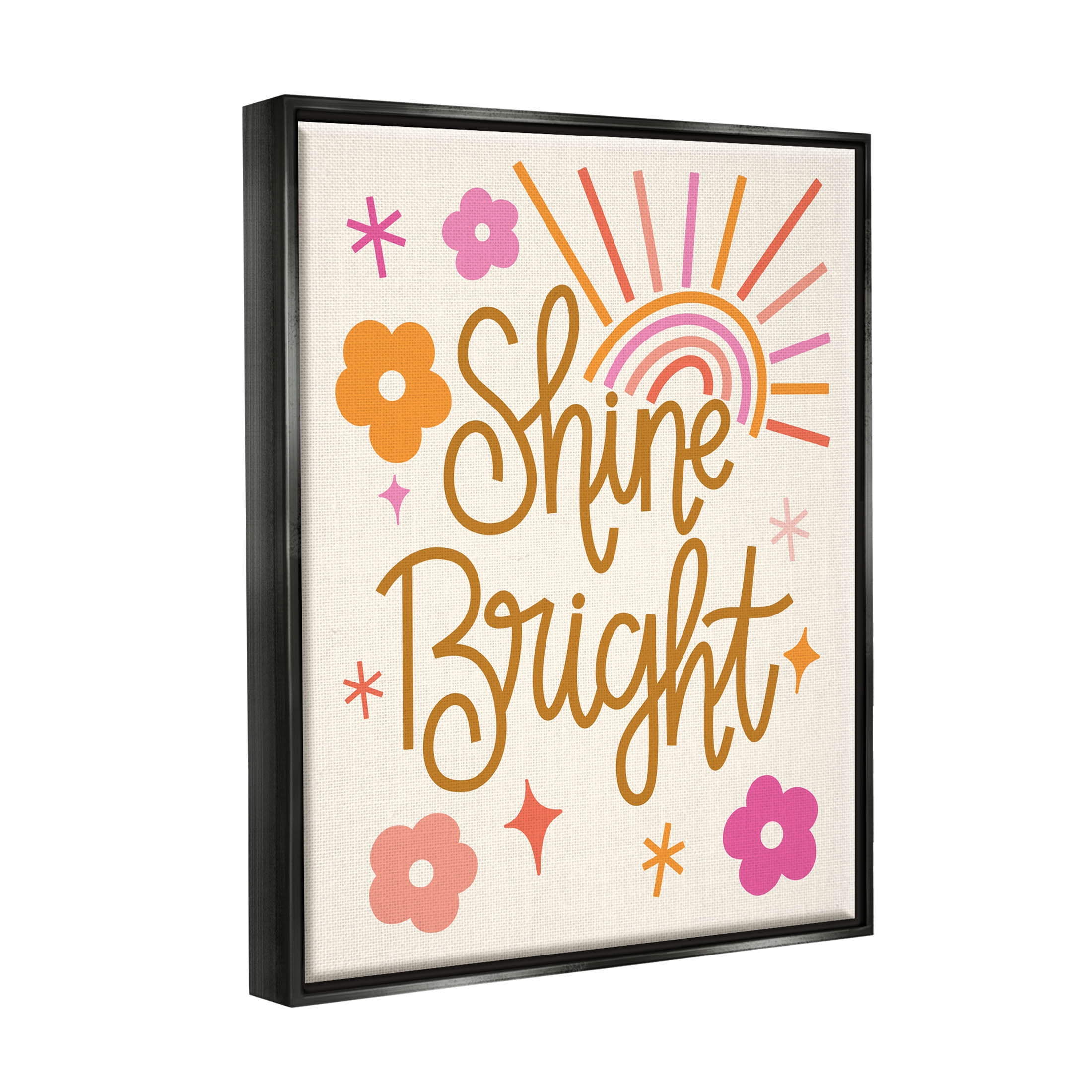Shine Bright Floral Phrase Inspirational Graphic Art Jet Black Framed Art Print Wall Art