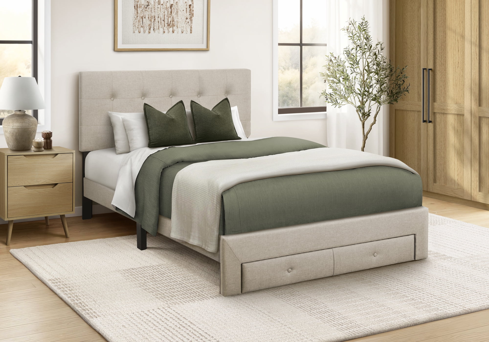 Monarch Specialties - I 5901F Bed, Full Size, Upholstered, Bedroom, Juvenile, Beige Linen Look