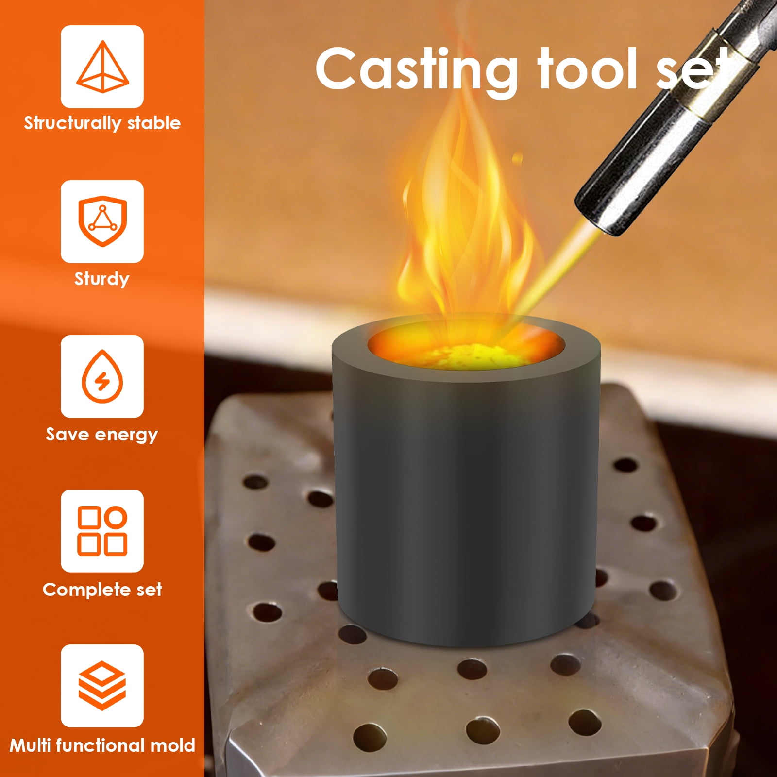 8 Piece Melting Casting Set Including Tool Tong 2 Graphite Stir Rod Sticks 5 in 1 Graphite Ingot Mold and More for Gold Silver Aluminum