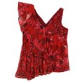 thumbnail image 1 of bar III Womens Ruffled Printed Knit Blouse, Red, Small, 1 of 2