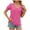 Hot Pink, variant on Elegant Puff Sleeve Eyelet Tops Women's Dressy Casual Solid Color V-Neck Summer Blouse Black
