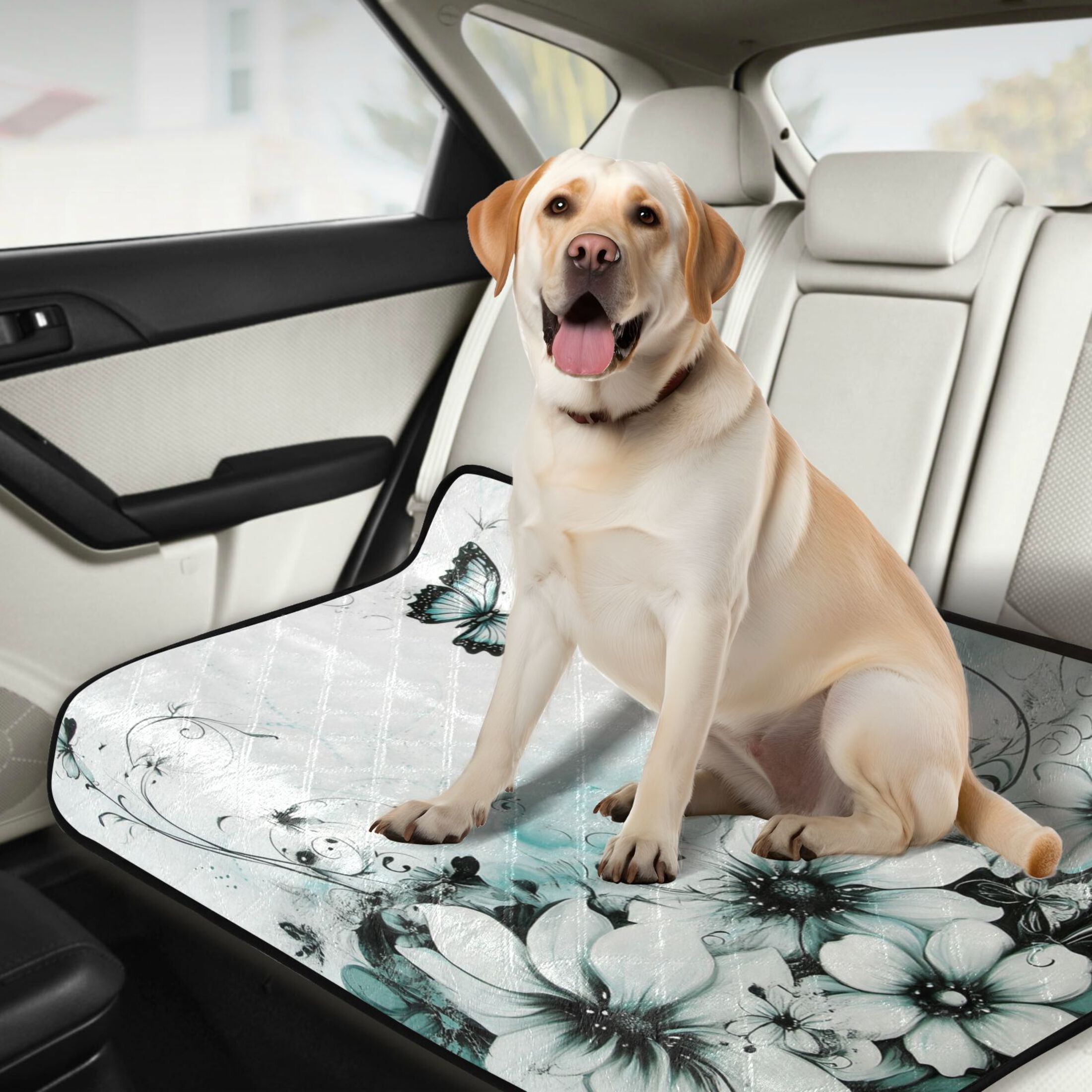 Qxltty Cyan Flowers Cat litter Pads Pet Set of 3 Diaper Mats Center Anti-leakage Layer Absorbent Soft and Comfortable