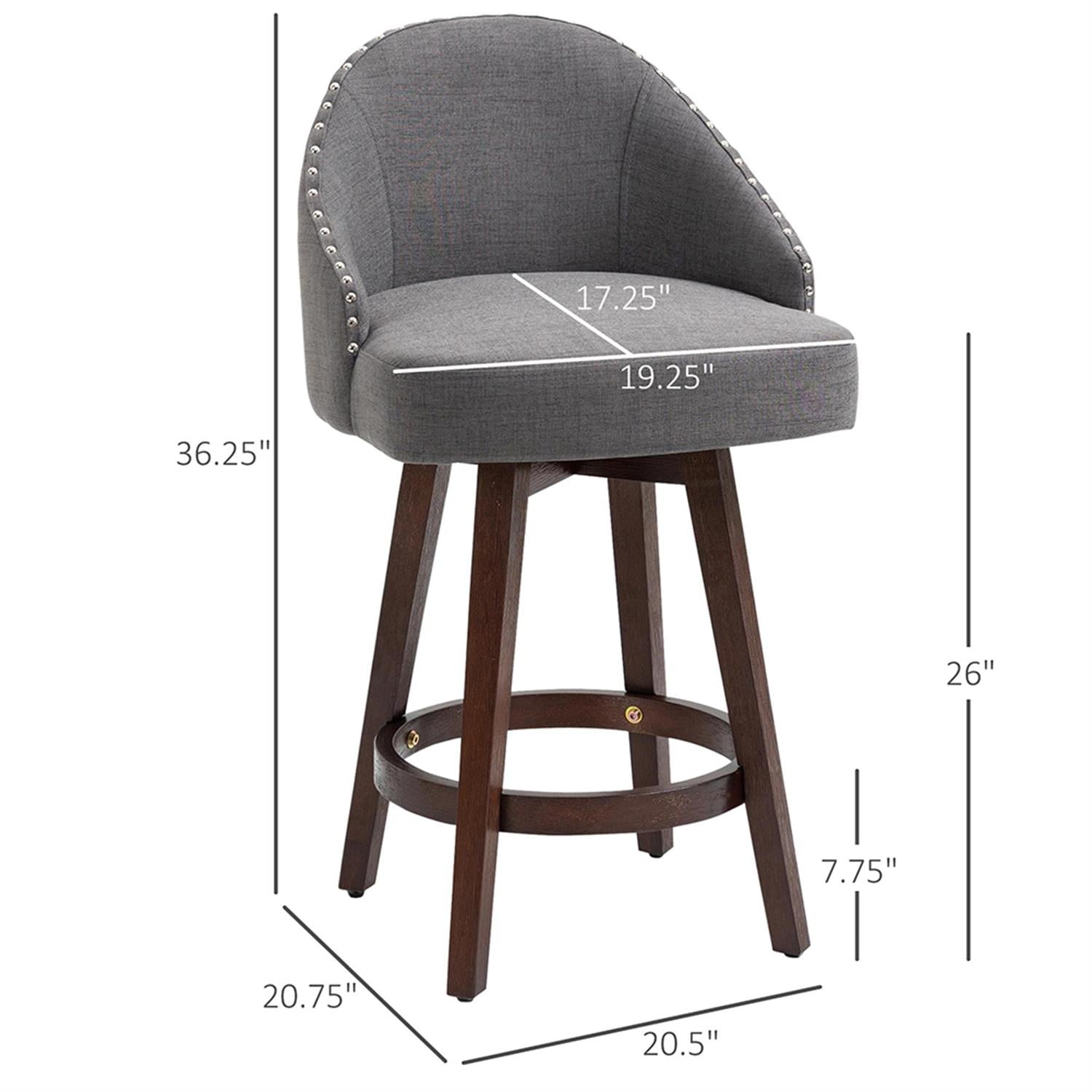 Demi Bonn Modern Bar Stool Set of 4, Cushioned Bar 26" Seat Height Stool with Nailhead Trim, Upholstered Back and Rubber Wood Legs for Kitchen, Dinning Room, Gray
