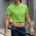 thumbnail image 2 of Evdexr Men's Boxy Cropped Cut T Shirts Short Sleeve Round Neck Tee Casual Basic Tops Green S, 2 of 5