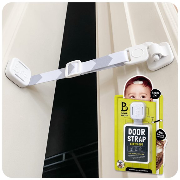 Cerradura para Puerta Door Buddy para Bebés y Gatos con Correa Ajustable Gris