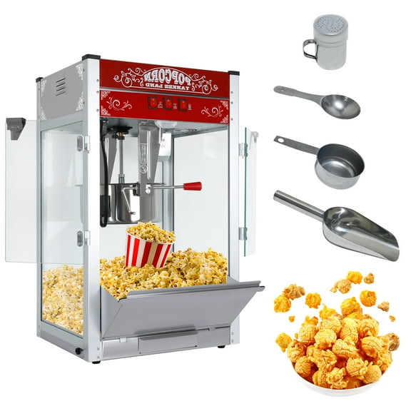 16-Ounce Kettle Commercial Tabletop Popcorn Machine, 1440W Nostalgia Popcorn Maker With Tempered Glass, Stainless Steel Movie Pop corn Machine for Parties/Events/Home Theater - Red