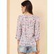 thumbnail image 5 of Allegra K Blusa floral de manga 3/4 con volantes y cuello en V informal para mujer Rosa XL, 5 of 6