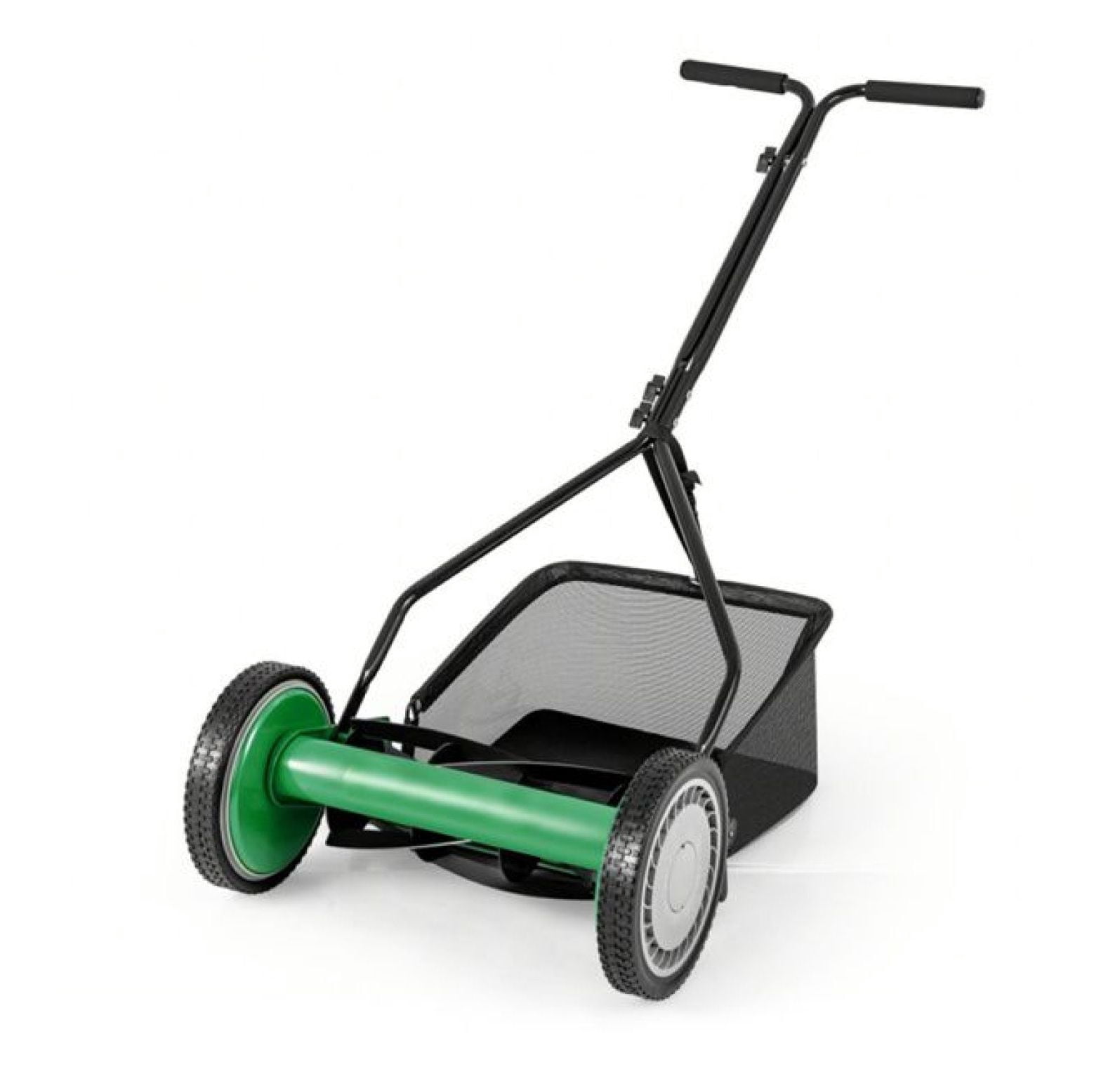 14 Inch Reel Lawn Mower with Grass Catcher - Manual Push Mower, Adjustable Height, 2-in-1 Cutting for Small Lawns, Green
