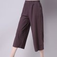 thumbnail image 5 of WAYUTE Yoga Pants Women High Waisted Elastic Waist Loose Linen Cropped Wide Leg Solid Color Trouser Loose Fit Daily Wear M, 5 of 7