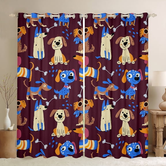 Feelyou Cute Anime Dog Black Out Curtains, Funny Pug Dalmatian Curtains Pack of 2 (42x63 Each), Teens Kids Boys Girls Bedroom Curtains, Living Room Curtains Decor