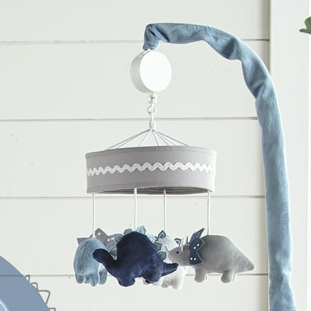UPC: 0190945087096 | Levtex Baby – Kipton Musical Rotating Baby Crib Mobile – Plush Dinosaurs – Grey Blue Navy White – Nursery Accessories
