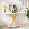 thumbnail image 2 of Tribesigns Modern Narrow Entryway Console Table, 40 inch Small Entryway Table with Geometric Metal Base for Living Room, Hallway and Foyer,White & Gold, 2 of 8