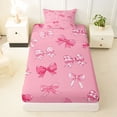 thumbnail image 3 of Manfei Pink Grid Bow Print Twin Sheet Sets for Girls, Cute Ribbon Bows Bedding, 3-Piece, 3 of 5