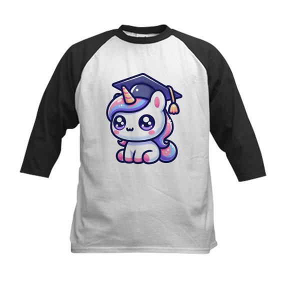 CafePress - Unicorn Graduate Cute School Kids Baseball T Shirt - Kids Cotton Baseball Jersey, 3/4 Sleeve Shirt