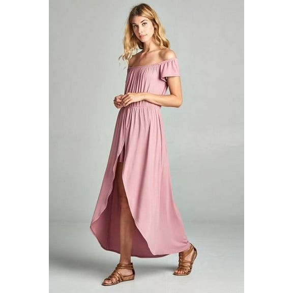 Off Shoulder Solid Jersey Romper Maxi Mauve ' M