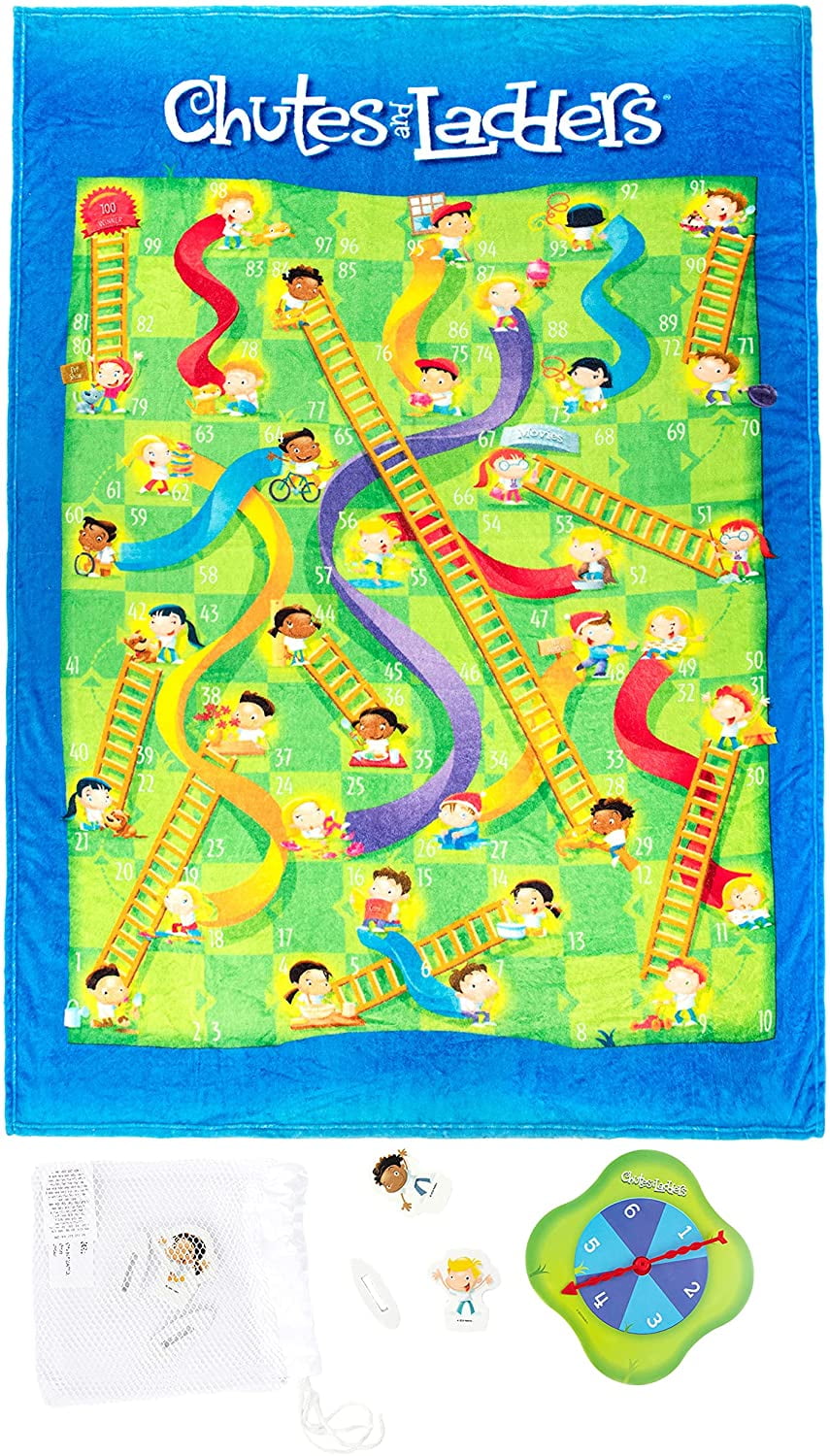Hasbro Chutes and Ladder 4 Piece Game Blanket Set, 100 Microfiber, Blue