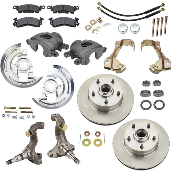 Speedway Motors Deluxe 1964-74 GM Car Front Spindle and Disc Brake Kit - 11" Disc Brakes - Fits A/F/X Body - Improved Stopping Performance - Complete Kit for Easy Installation
