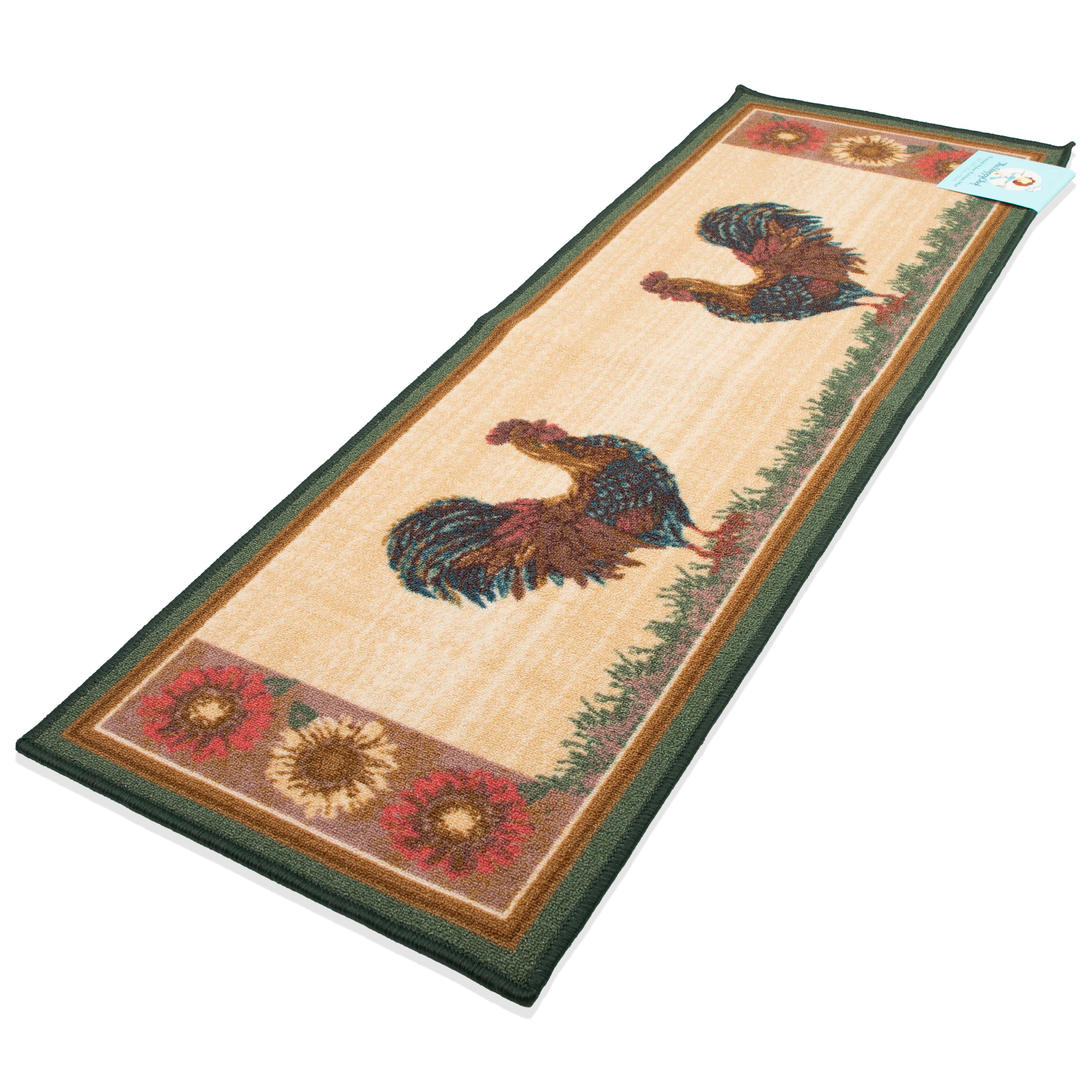Sloppy Chef Printed Kitchen Area Rug, 20x60, Non-Skid Latex Backing, Rooster Design