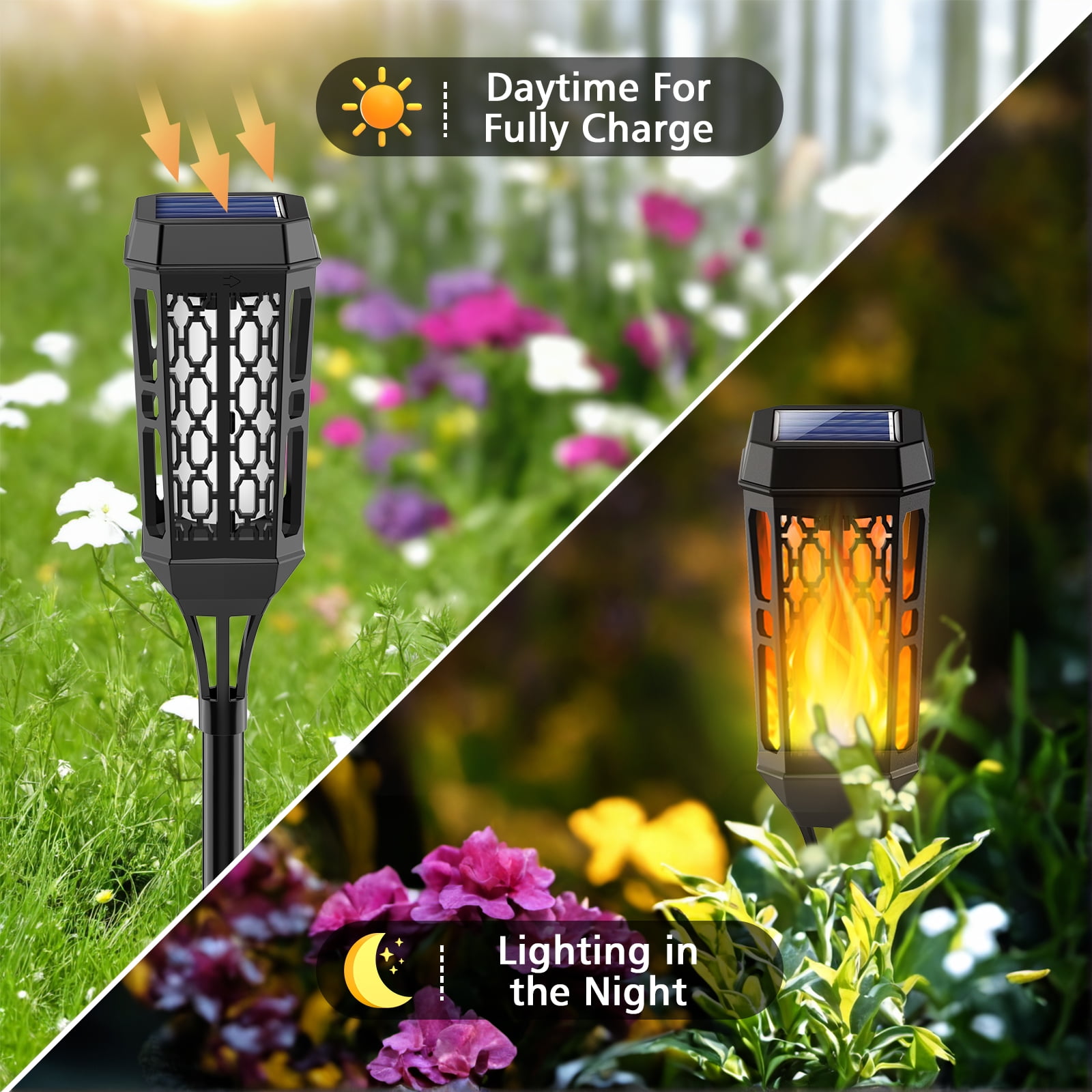 6 Pack Outdoor Solar Lights, LED Waterproof Decorative Lights with Flickering Flame, Outside Lighting Decoration for Patio Garden Yard Pathway Landscape