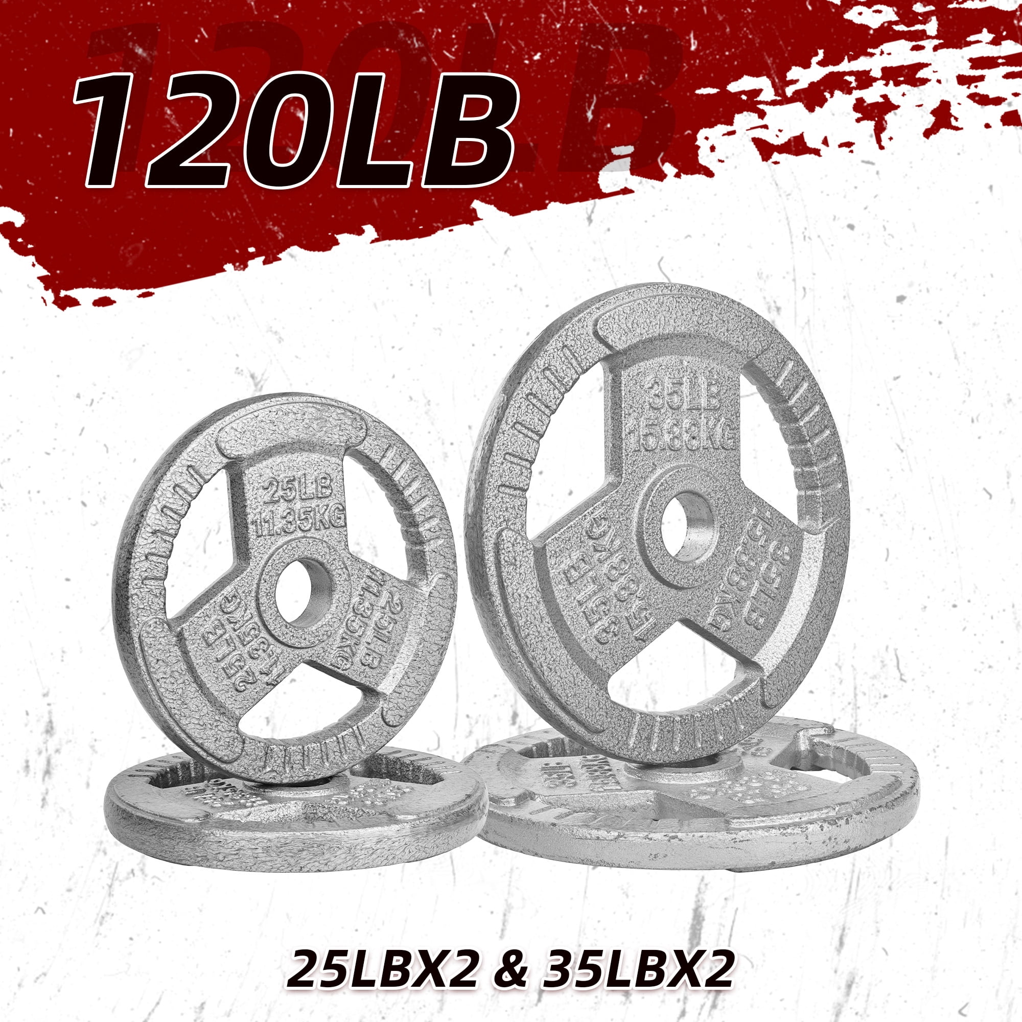 FlexWave 120LB Olympic 2" Cast Iron 3-Grip Weight Plates Set, Light Gray