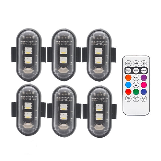 Riwesomey 6 piezas 6 uds luces estroboscópicas LED inalámbricas con Control remoto para luces de motocicleta y coche Automoción decorativa y accesorios