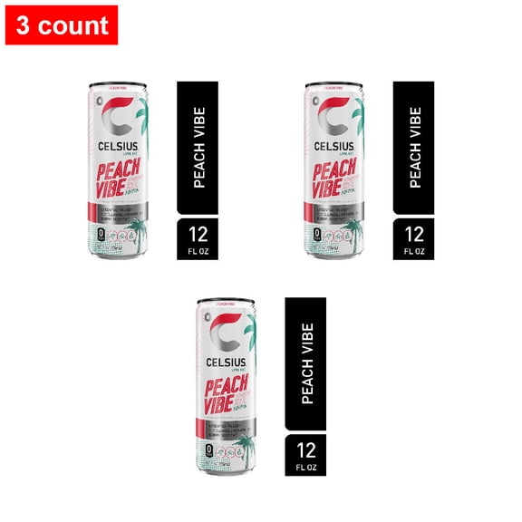 CELSIUS Sparkling Peach Vibe Energy Drink Can 12 fl oz - 3 count