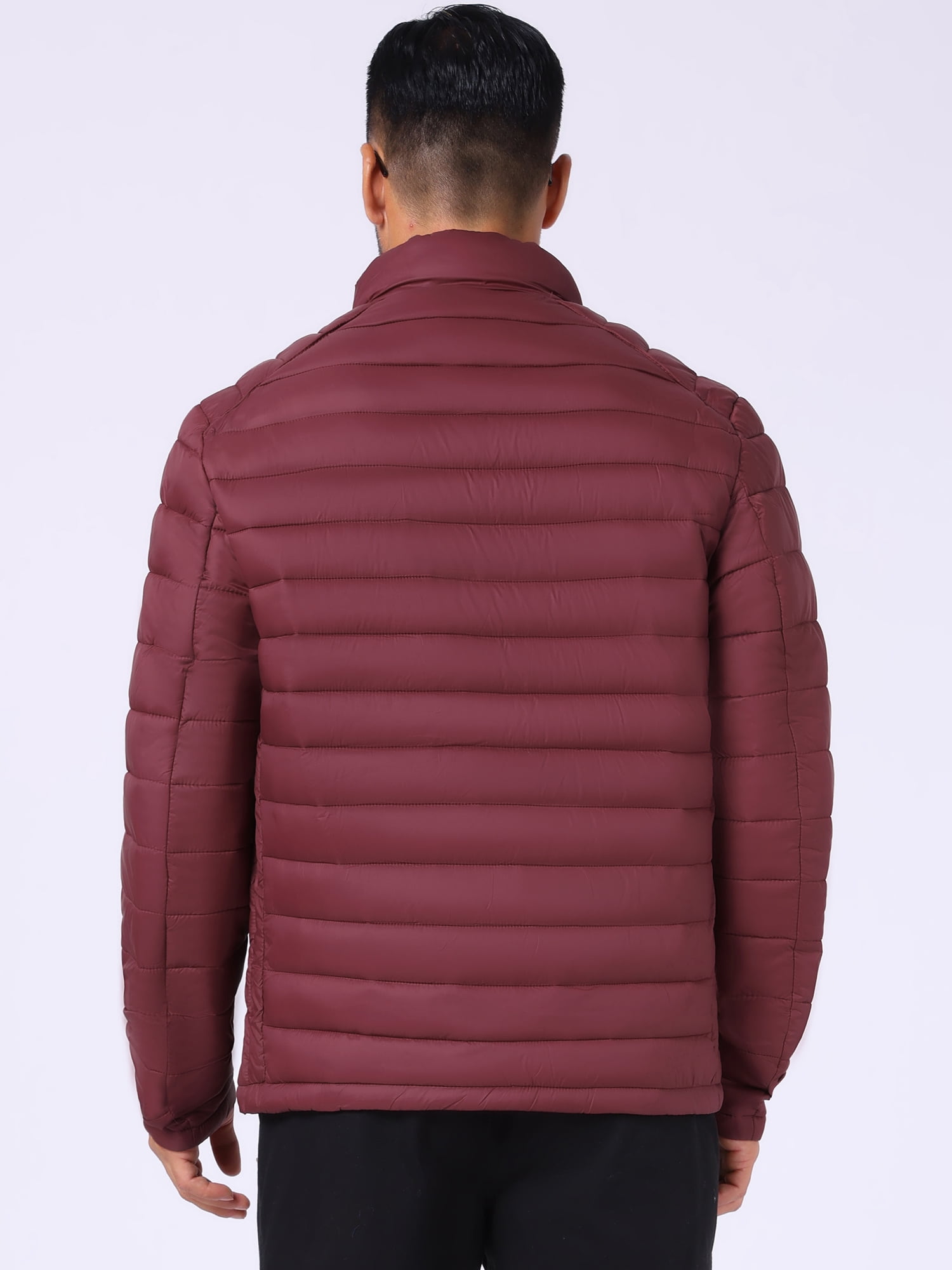 DARING DIVA Men's Winter Solid Stand Collar Zipper Quilted Puffer Jacket M Burgundy