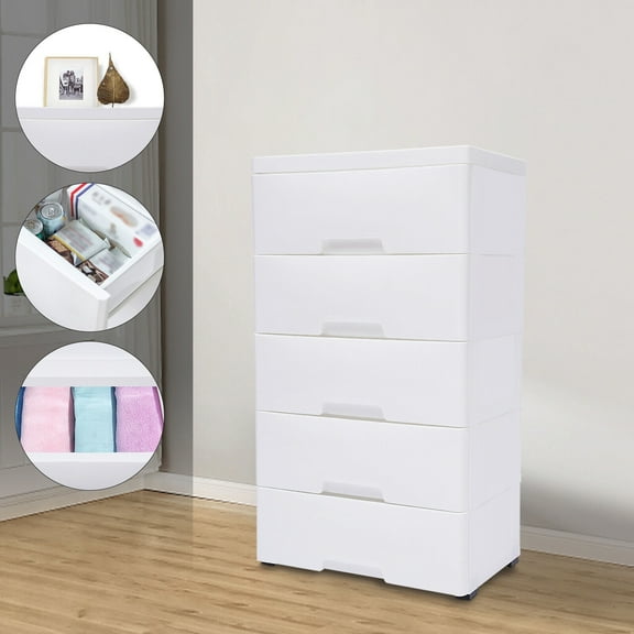 Plastic Drawers Dresser Storage Cabinet, 5 Drawer Stackable Vertical Clothes Storage Tower, Bedroom Tall Small Chest Closet, Organizer Unit for Hallway Entryway, Home Furniture