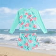 thumbnail image 2 of Huowey Girls Stylish Two Piece Swimwear Rash Guard Long Sleeve Raglan Sleeve Crewneck Tops Fashionable Swimsuit Floral Print Shorts Comfortable Fit Swimming Beach Pool Swimsuits,Green,12-13 Years, 2 of 6