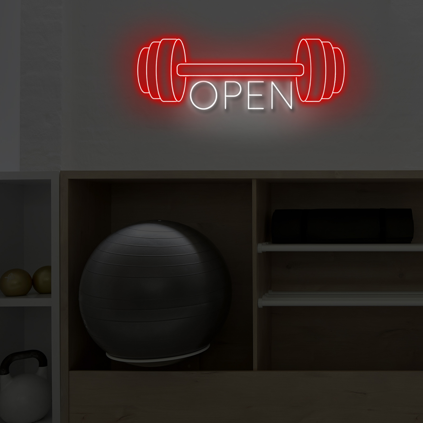 Red Gym Fitness Open Neon Sign, Gym open Led Sign, Weightlifting Led Light, Barbell Neon Light, gym Open Wall Art Decor, House Wall Signs Decor for Business Window Open Signs, Fitness Club Decor