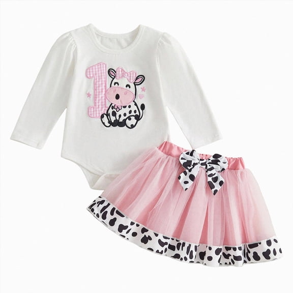 mgoYE Baby Girl 1st Birthday Outfit Long Sleeve Cowgirl Romper Skirt Cake Smash Photo Clothes Fall Winter 6-12 Months