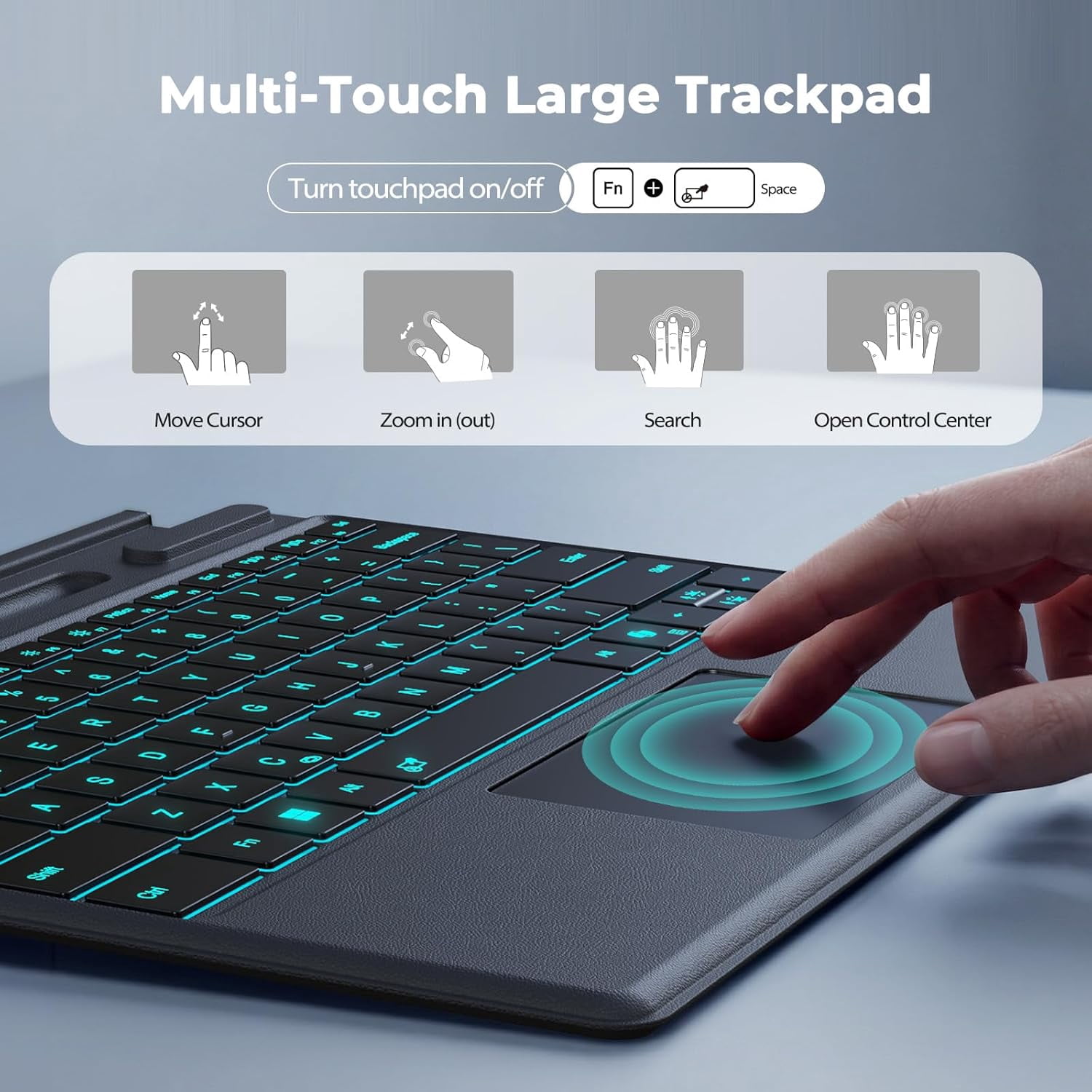 Meetion Surface Pro Keyboard, 7-Color Backlit, Detachable Bluetooth, Trackpad & Pen Slot, Rechargeable