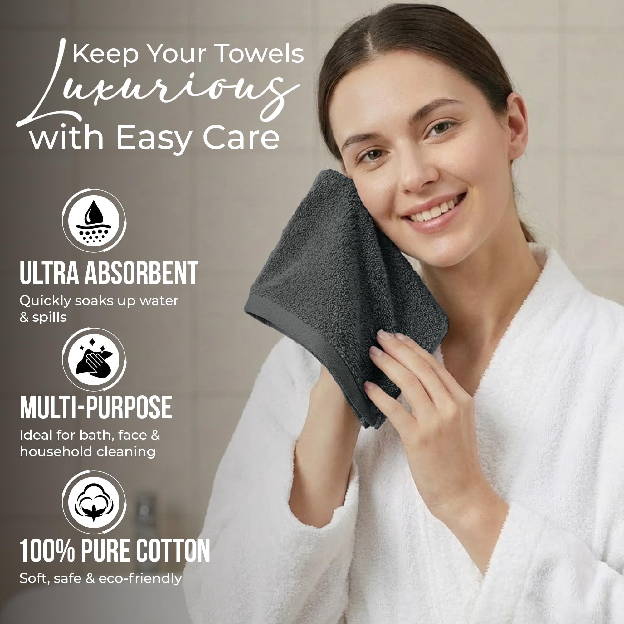 RIVERSIDE 24 Pack Luxury Washcloths 12x12 with Soft Cotton 400 GSM Quick Dry and Absorbent for Face & Body - Ash