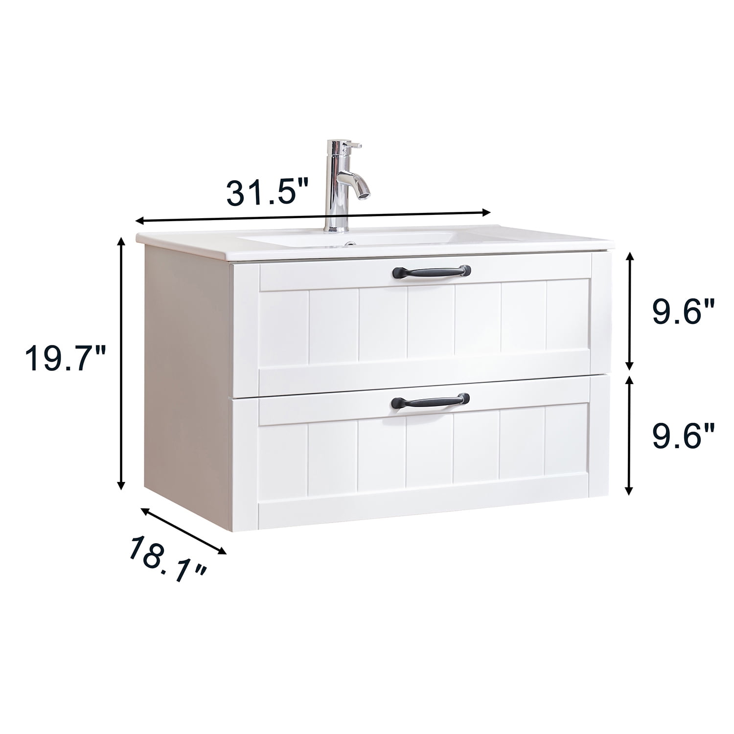 Demi Bonn 31" Wall Mounted Bathroom Vanities Cabinet with Sink Combo, 2 Decor Line Soft-Close Drawers, Faucets and Drains Not Included, White