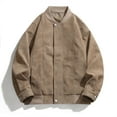 thumbnail image 5 of ohmzyzo Mens Faux Leather Bomber Jackets Classic Style Motorcycle Jackets Full Zip Turndown Collar Coats Windproof Patchwork Outerwear Khaki L, 5 of 7