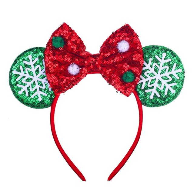 JIAHANG Diadema con orejas de ratón de Navidad, lazo de lentejuelas, banda para el pelo, fiesta, decoración para niños, disfraz, accesorios para el cabello para mujeres y niñas (Cristo B07)