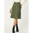 thumbnail image 4 of Unique Bargains Women's Suede Button Front Pockets Decor A-Line Skirts XL Army Green, 4 of 6