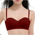 thumbnail image 2 of HOMBOM Balconette Bras for Women Basic Lightly Lined Soft Cup Brassiere Wine Spaghetti Straps Lifting Wireless Bras 32A, 2 of 7